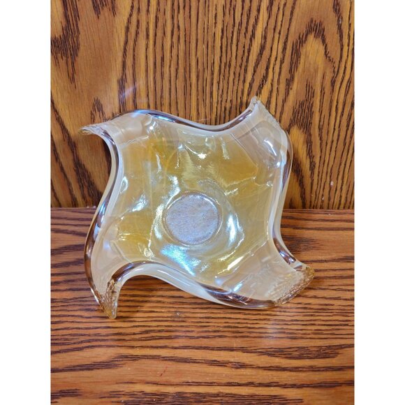 Vintage Hand-Blown Murano-Style Amber Glass Bowl With Freeform Ruffled Edges - Picture 1 of 8